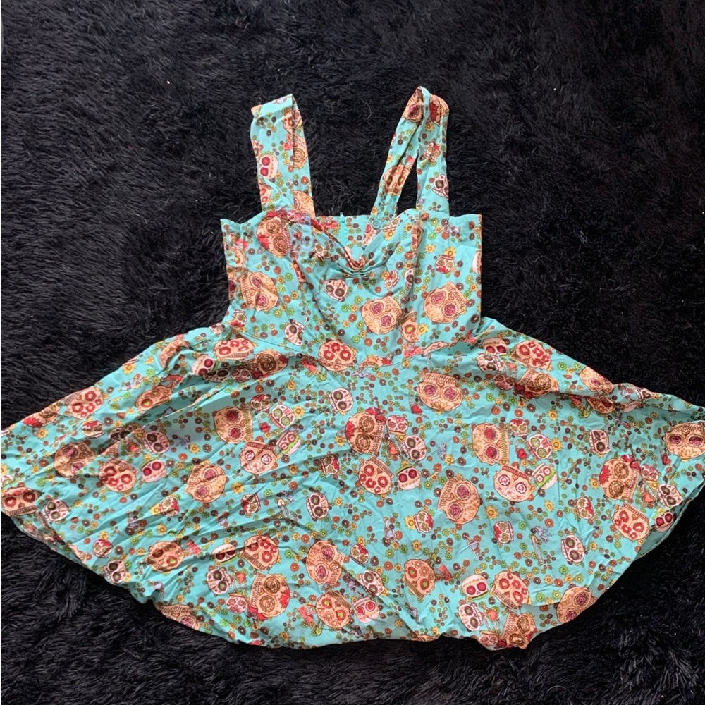 Hell Bunny Blue, Green and Skull Sleeveless cocktail dress